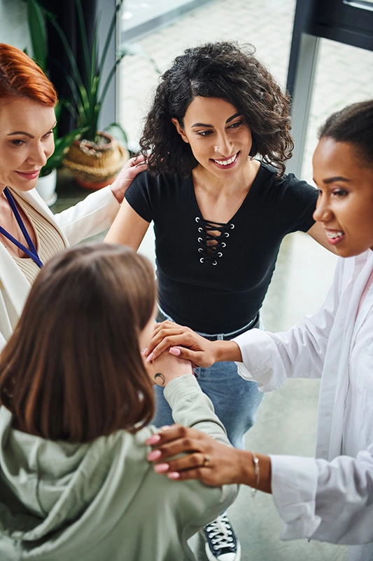 People participate in mental health treatment.