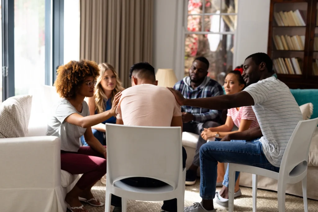 People participate in therapy at an inpatient depression treatment center.