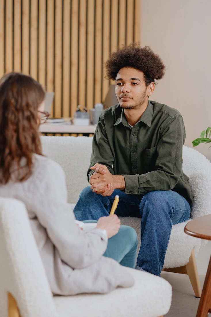 A man participates in mental health treatment.