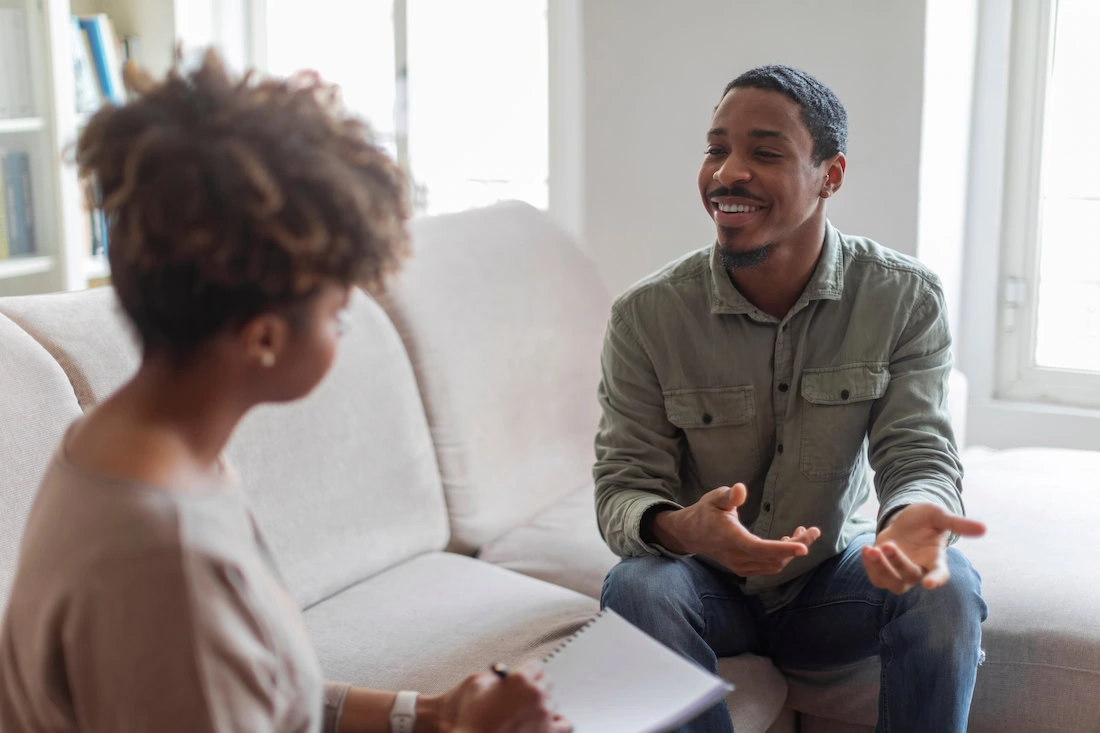 A man participates in mental health treatment.
