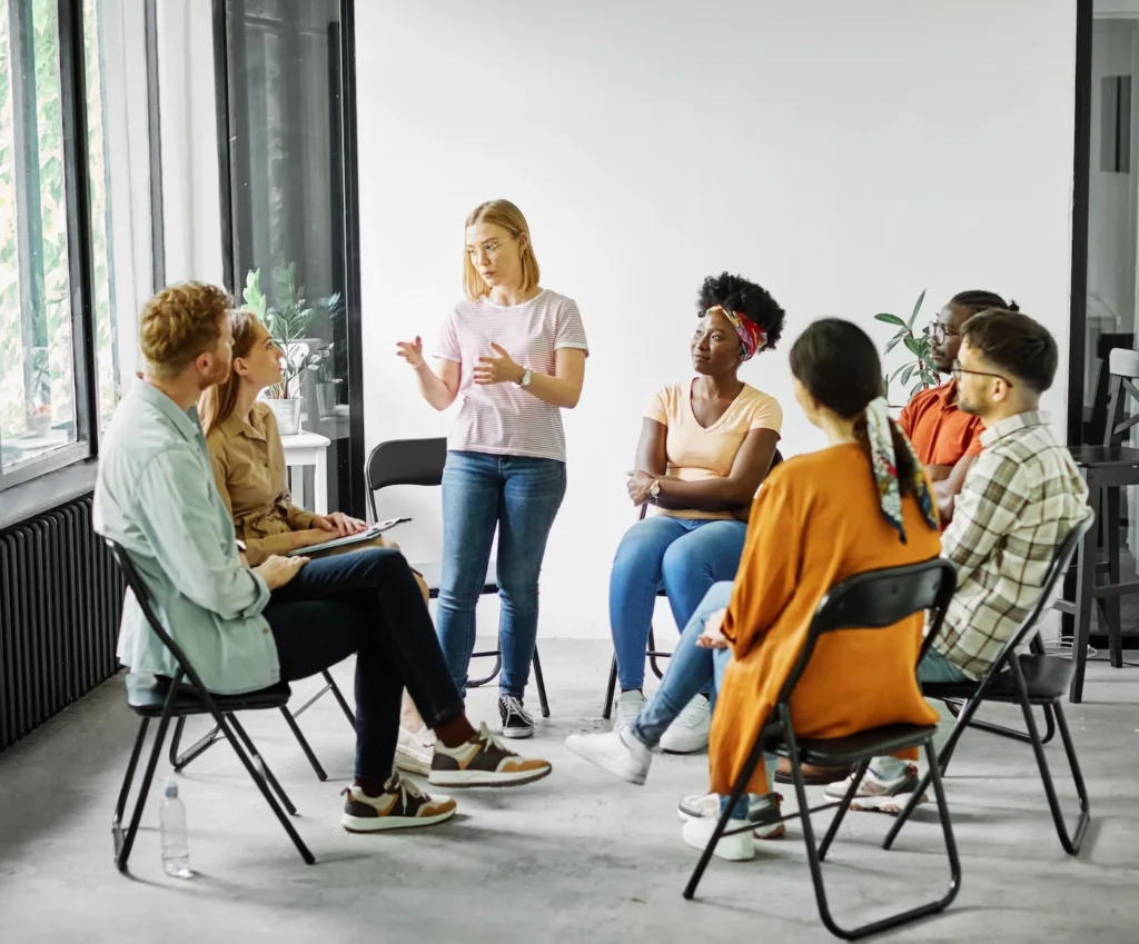 People participate in outpatient mental health treatment.